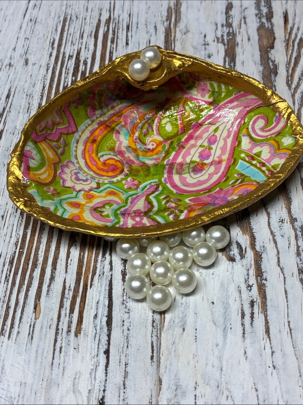 Hand Crafted  Paisley Trinket Shell Dish